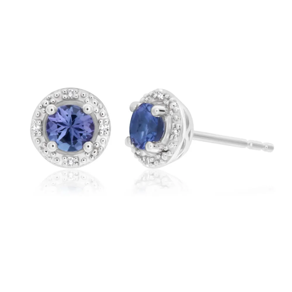 9ct White Gold 1/2ct Tanzanite and Diamond Stud Earrings