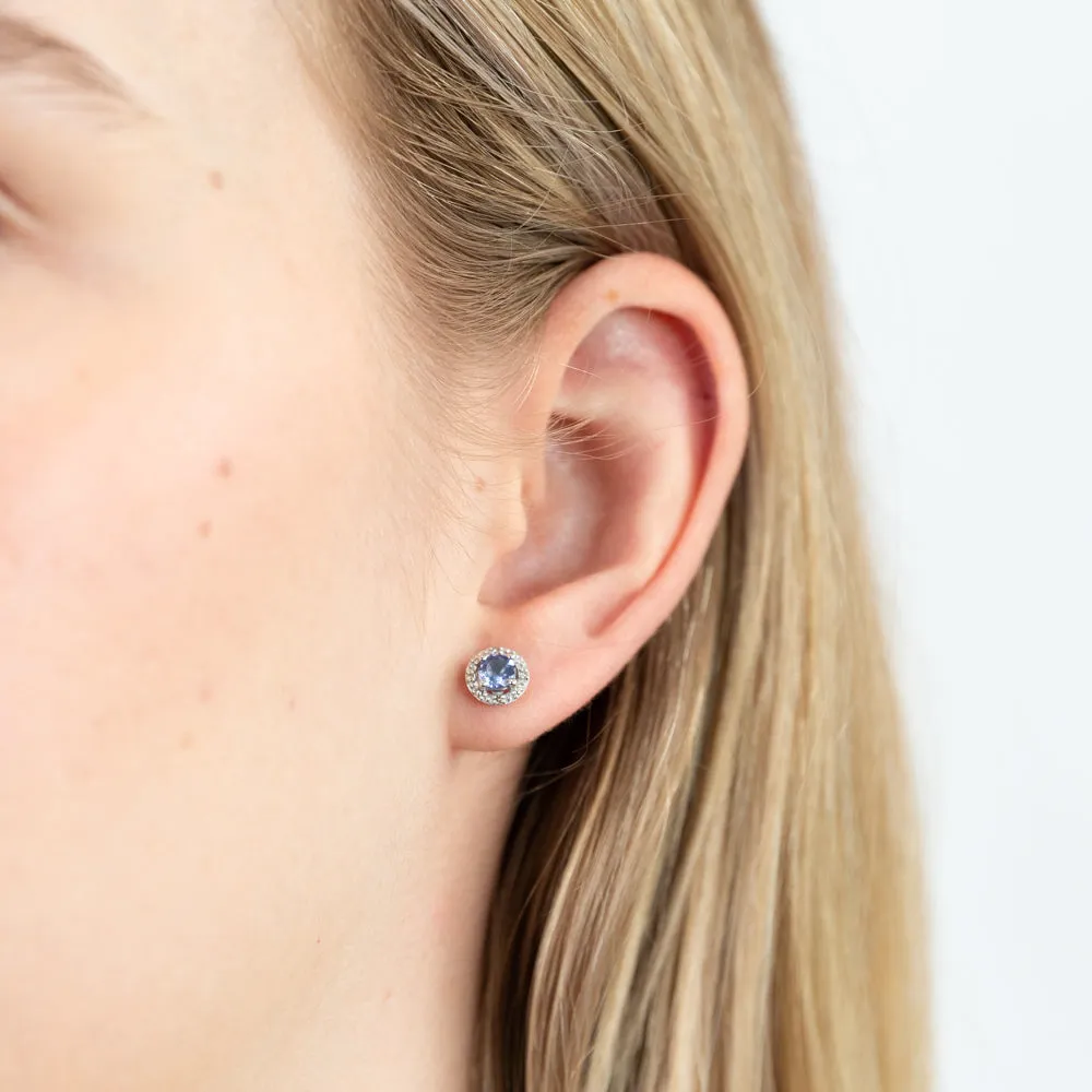 9ct White Gold 1/2ct Tanzanite and Diamond Stud Earrings