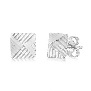 9ct White Gold 6 X 6mm Ribbed Detail Pyramid Stud Earrings