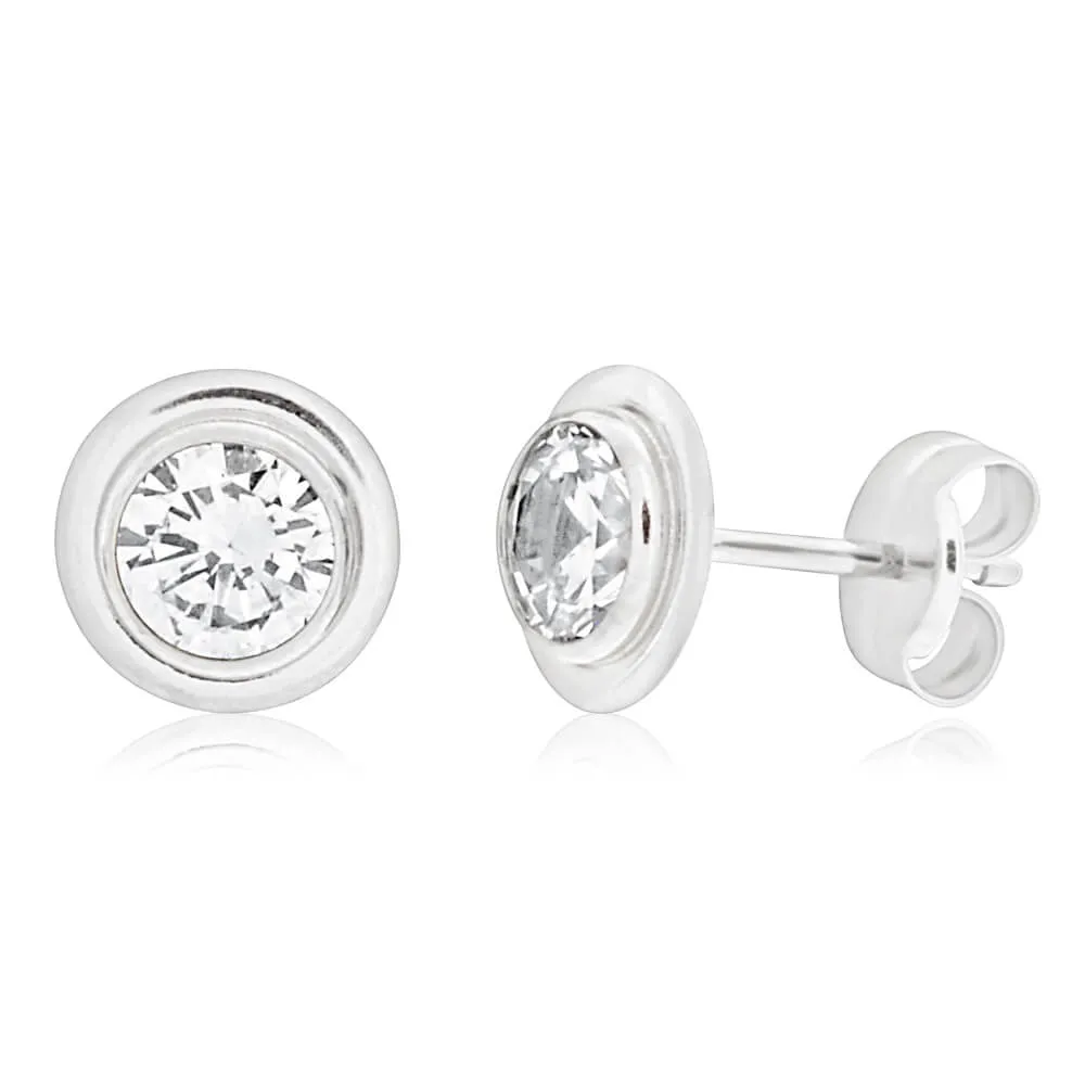 9ct White Gold Shimmering Cubic Zirconia Stud Earrings