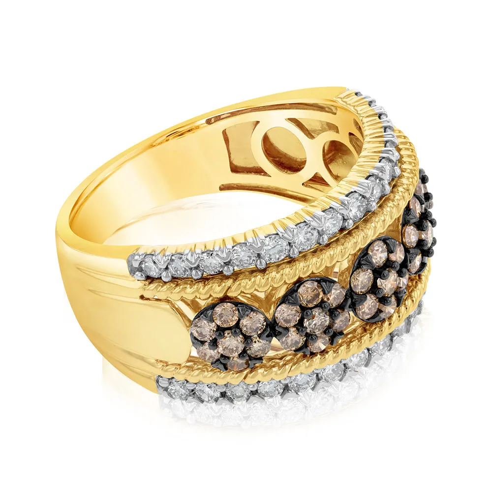 9ct Yellow Gold 1 Carat Diamond Dress Ring with 65 Australian Diamonds