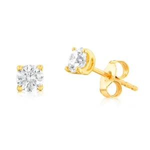 9ct Yellow Gold 1 Carat Solitaire Diamond Stud Earrings