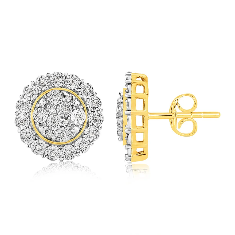 9ct Yellow Gold 1/5 Carat Diamond Stud Earrings