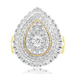 9ct Yellow Gold 2 Carat Diamond Ring with Brilliant and Tapered Baguette Diamonds
