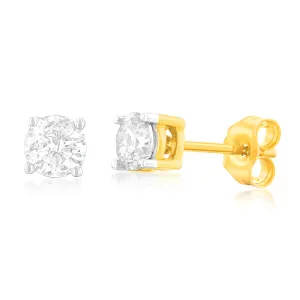 9ct Yellow Gold 3/4 Carat Diamond Stud Earrings
