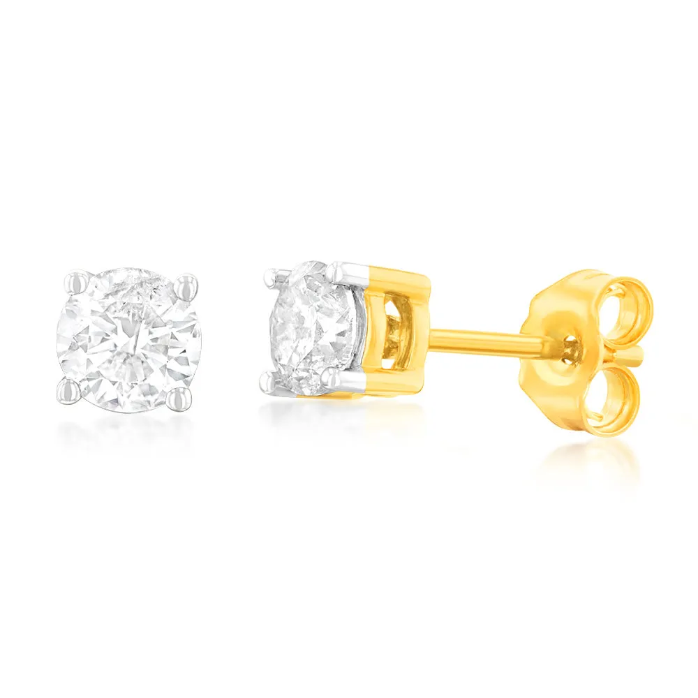 9ct Yellow Gold 3/4 Carat Diamond Stud Earrings