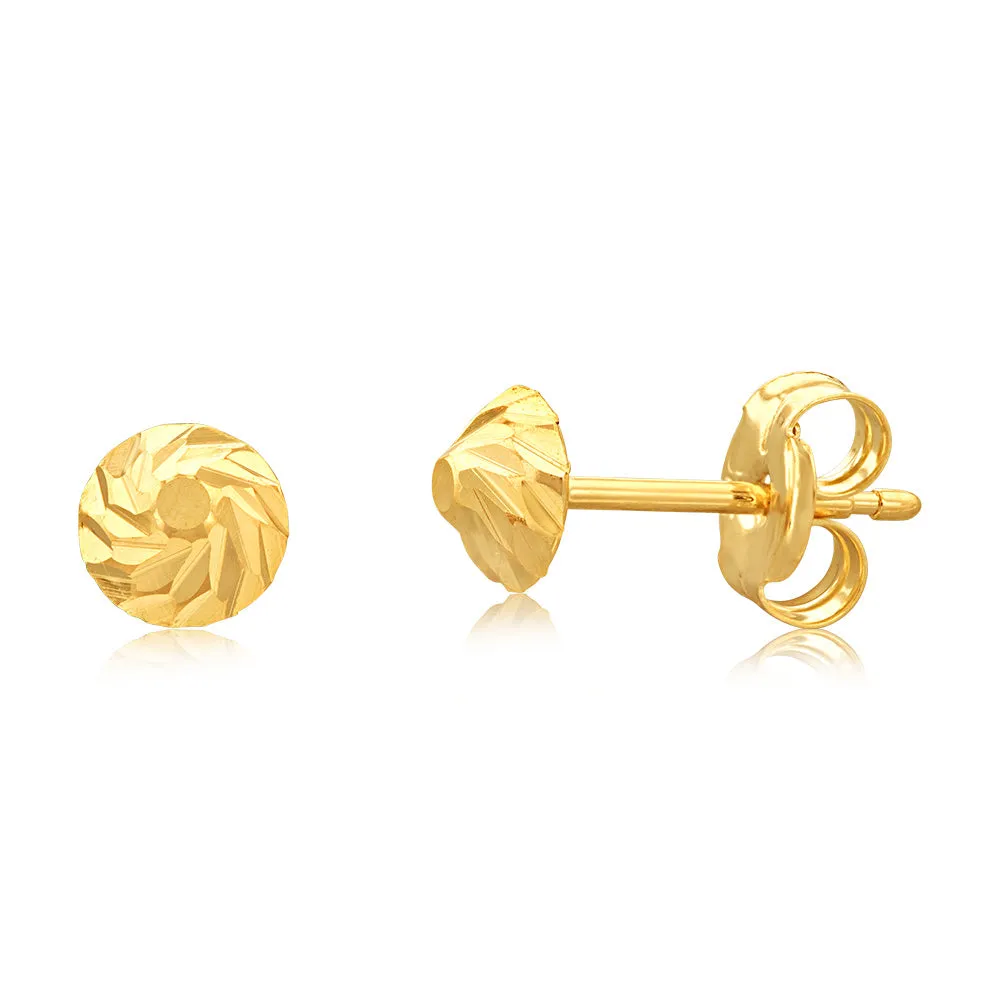 9ct Yellow Gold 4mm Carved Cone Stud Earrings