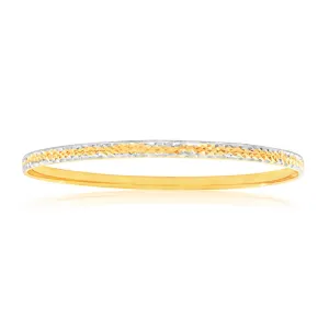 9ct Yellow Gold & Rhodium Gold Bangle with diamond cutting