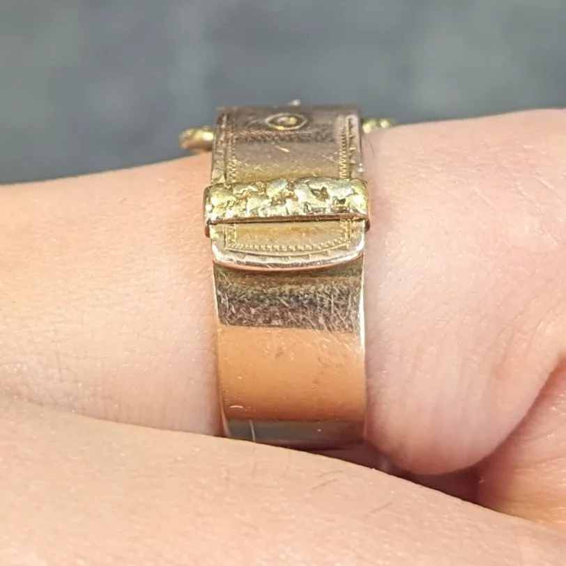 Antique 14 Karat Two-Tone Gold Nugget Buckle Belt Band Ring