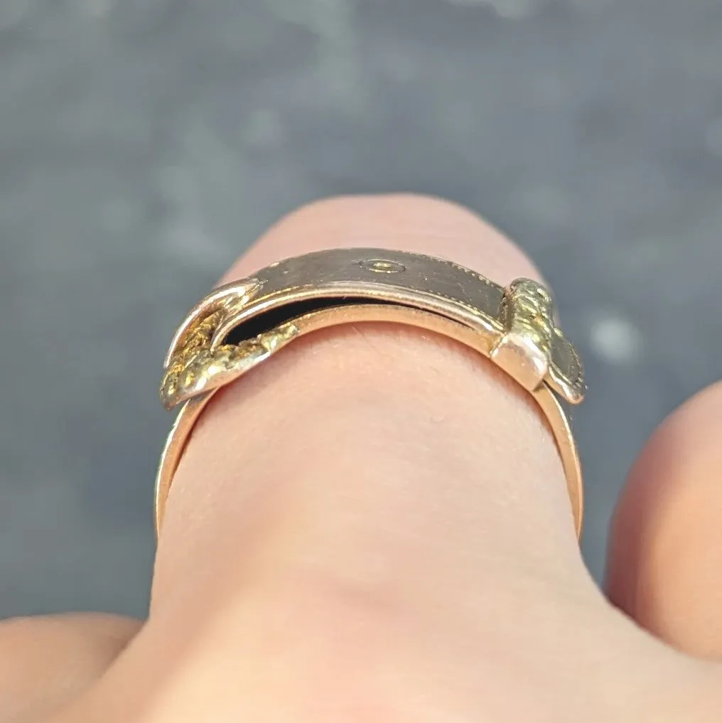 Antique 14 Karat Two-Tone Gold Nugget Buckle Belt Band Ring