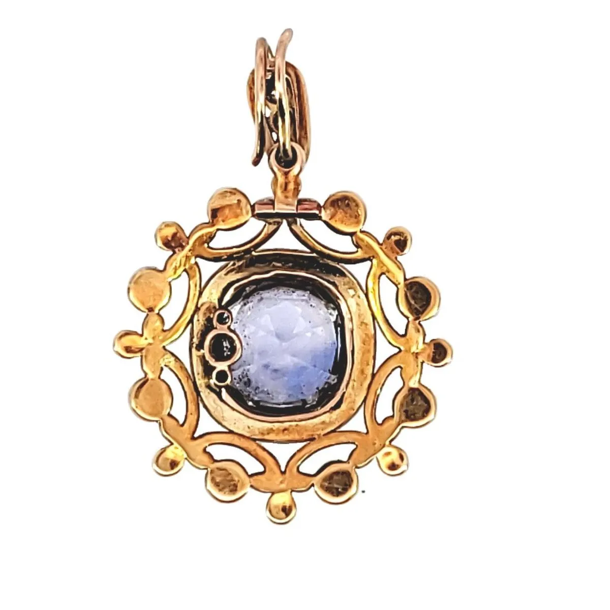 Antique 18KT Yellow Gold Sapphire & Natural Pearl Pendant