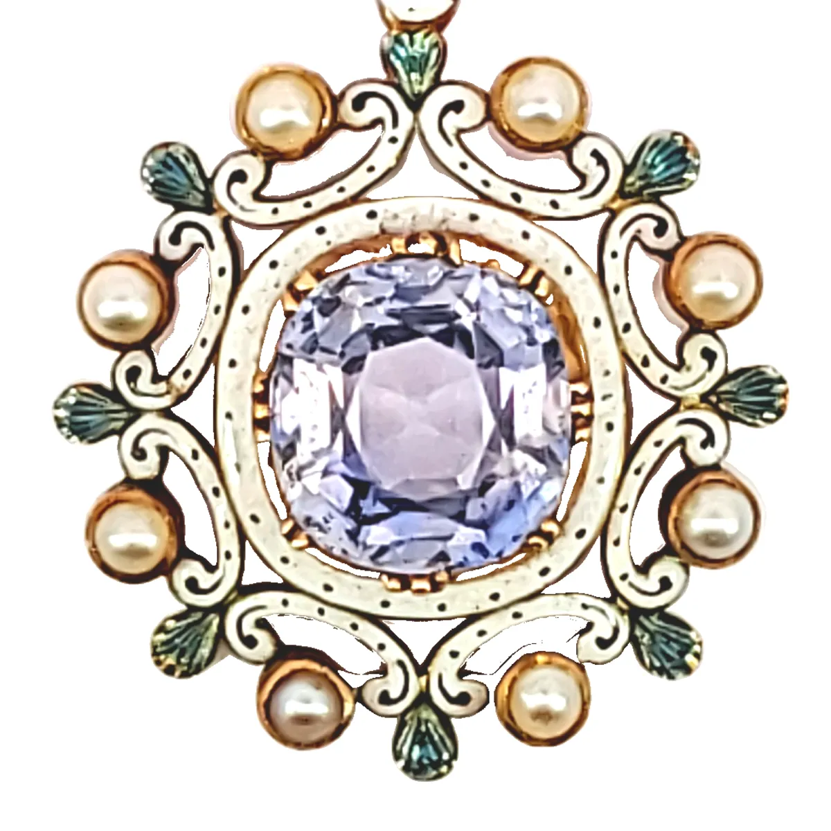 Antique 18KT Yellow Gold Sapphire & Natural Pearl Pendant