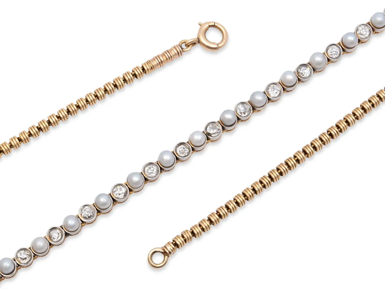 Antique Edwardian Natural Pearl and Diamond Necklace in 14K
