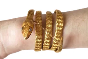 Antique Etruscan Revival Victorian French 22k Gold Coiled Woven Snake Bracelet