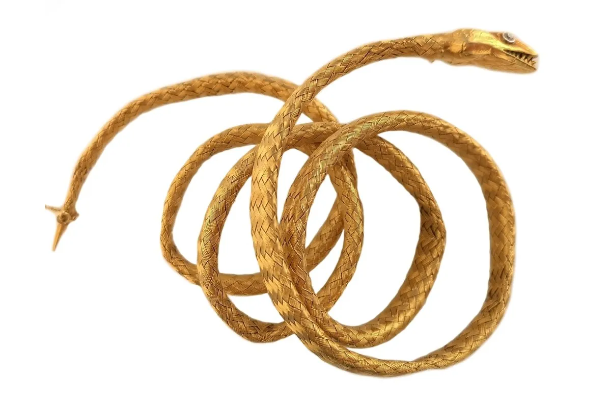 Antique Etruscan Revival Victorian French 22k Gold Coiled Woven Snake Bracelet