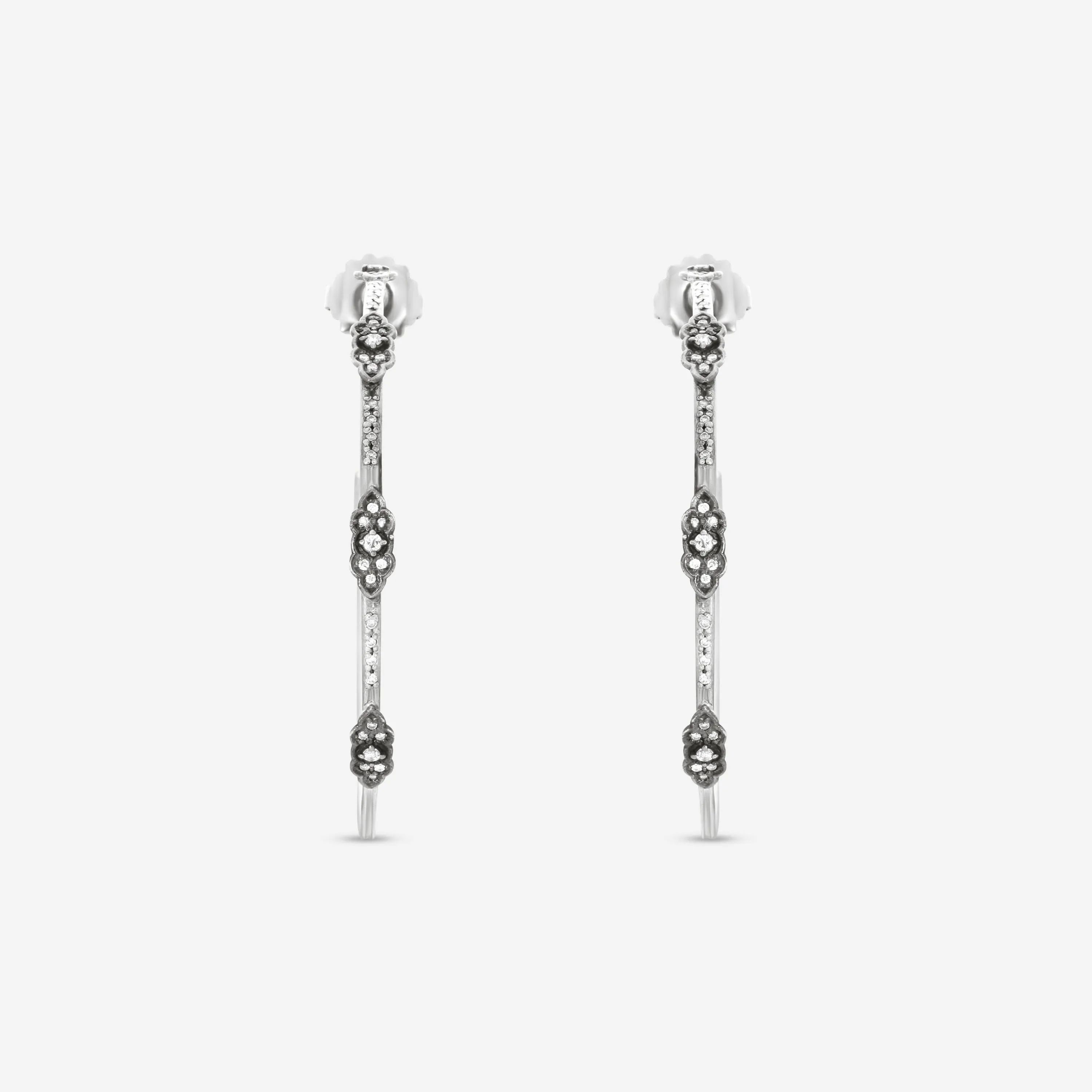 Armenta New World Sterling Silver & 14K White Gold Diamond Hoop Earrings 17601