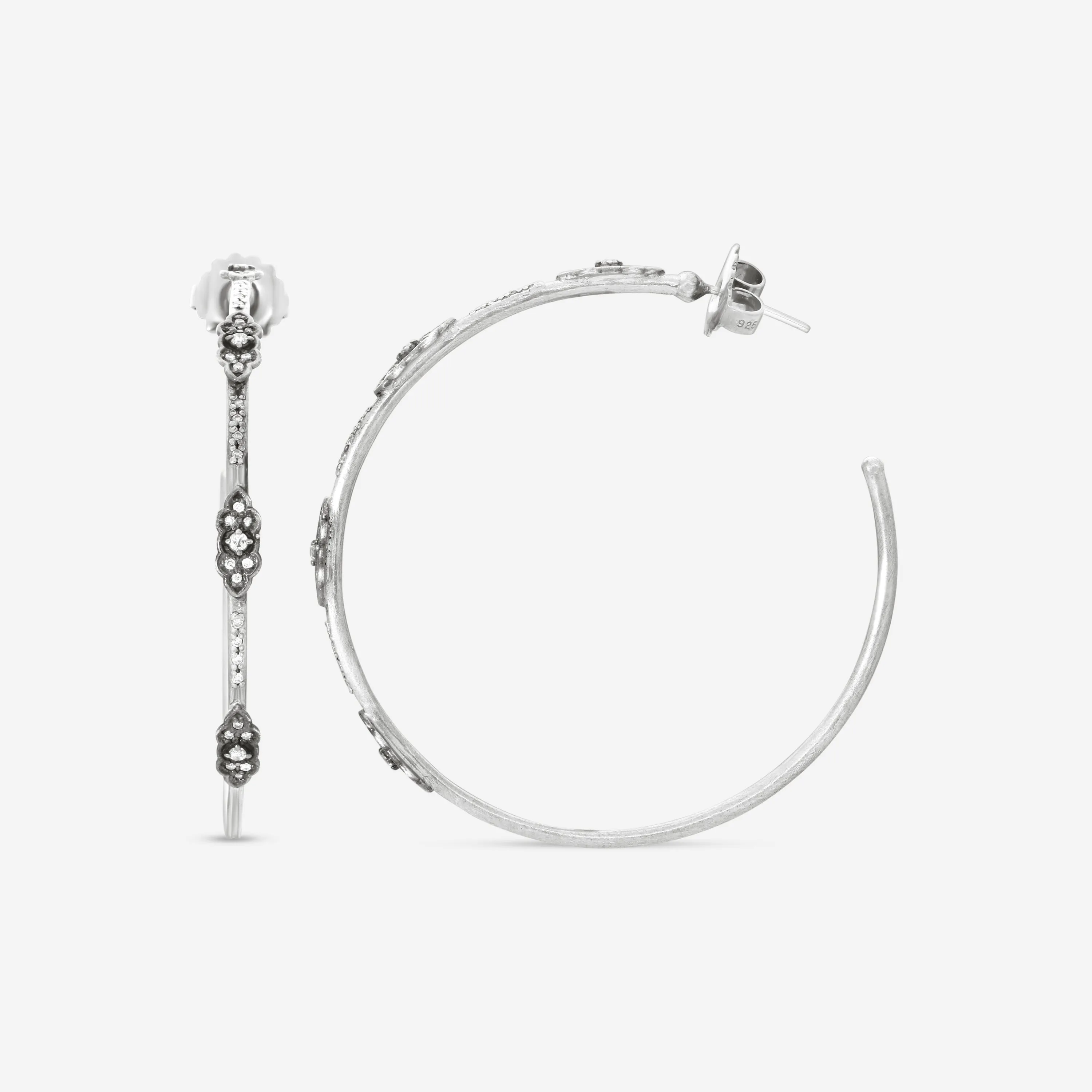 Armenta New World Sterling Silver & 14K White Gold Diamond Hoop Earrings 17601