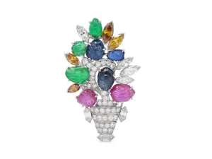 Art Deco Tutti Frutti Brooch in Platinum