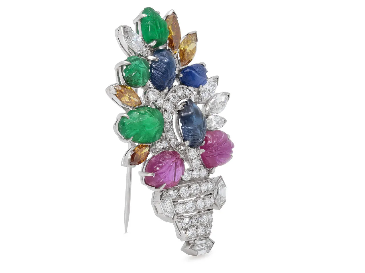 Art Deco Tutti Frutti Brooch in Platinum