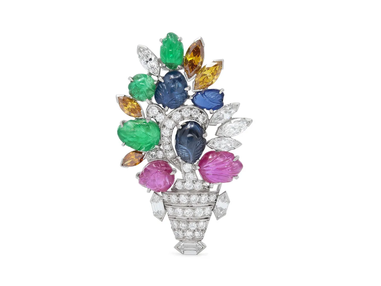 Art Deco Tutti Frutti Brooch in Platinum