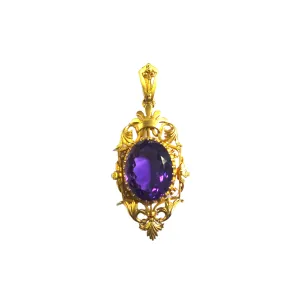 Art Nouveau 18KT Yellow Gold Amethyst Pendant