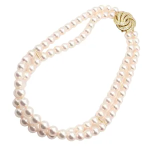 Authentic! Mikimoto 18k Yellow Gold Diamond Double Strand 8mm Pearl Necklace
