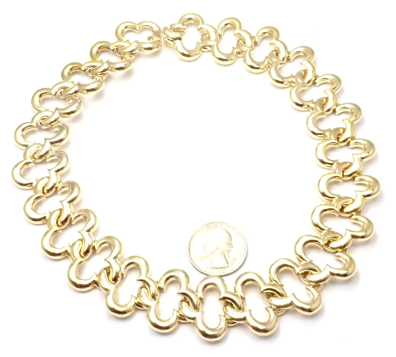 Authentic Van Cleef & Arpels 18k Yellow Gold Large Alhambra Choker Necklace 1998
