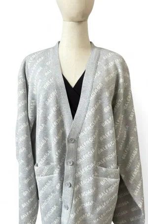 Balenciaga All-over Logo V- Neck Cardigan Grey, Off-White- Unisex Oversized Fit