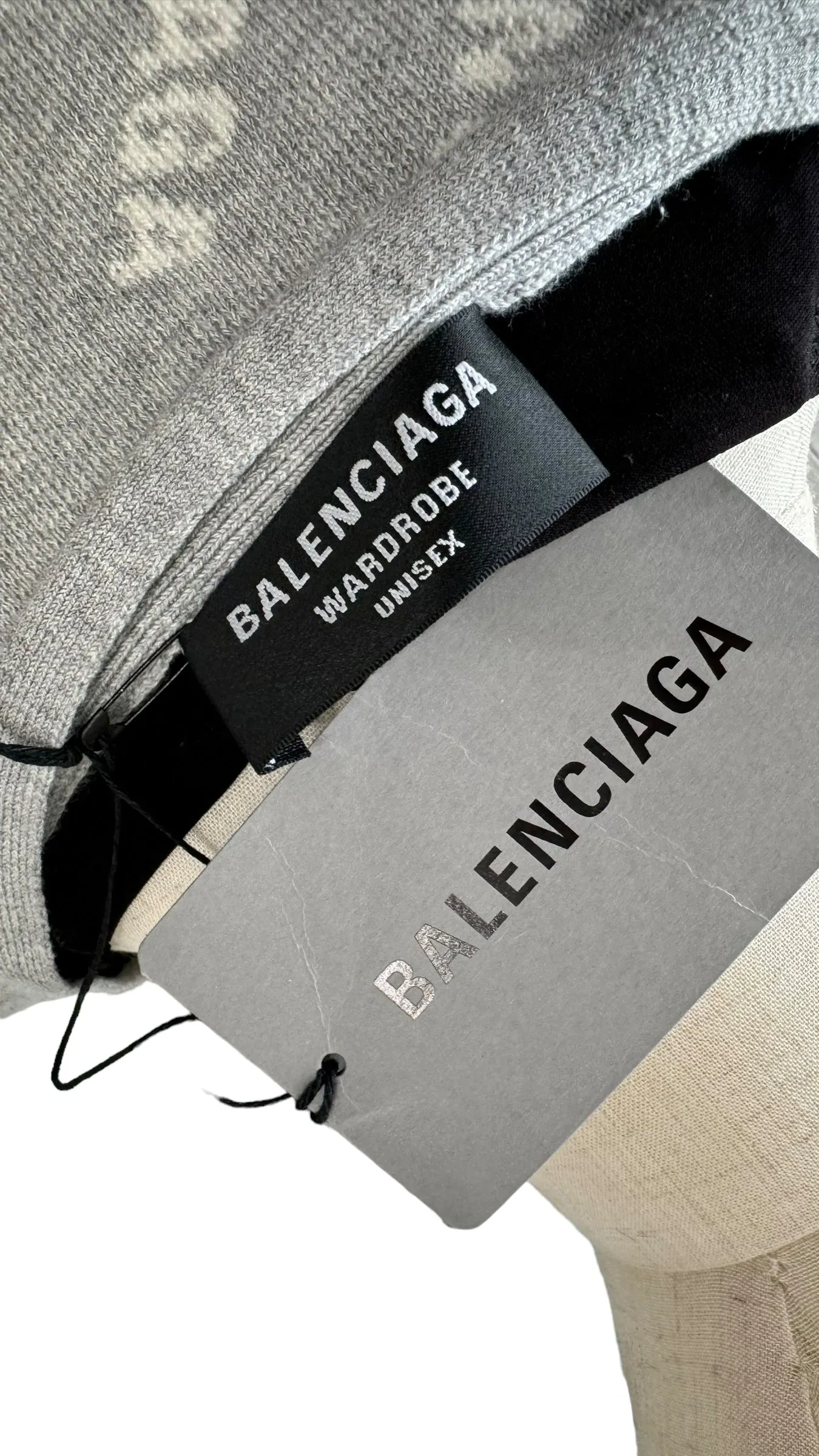 Balenciaga All-over Logo V- Neck Cardigan Grey, Off-White- Unisex Oversized Fit