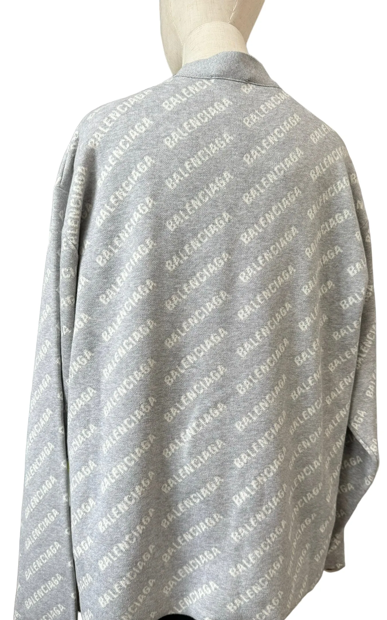 Balenciaga All-over Logo V- Neck Cardigan Grey, Off-White- Unisex Oversized Fit