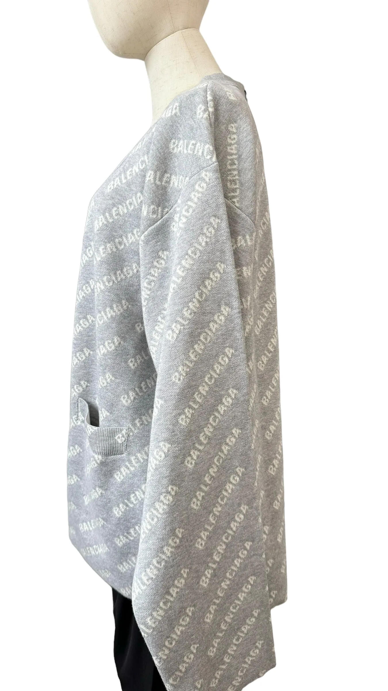 Balenciaga All-over Logo V- Neck Cardigan Grey, Off-White- Unisex Oversized Fit