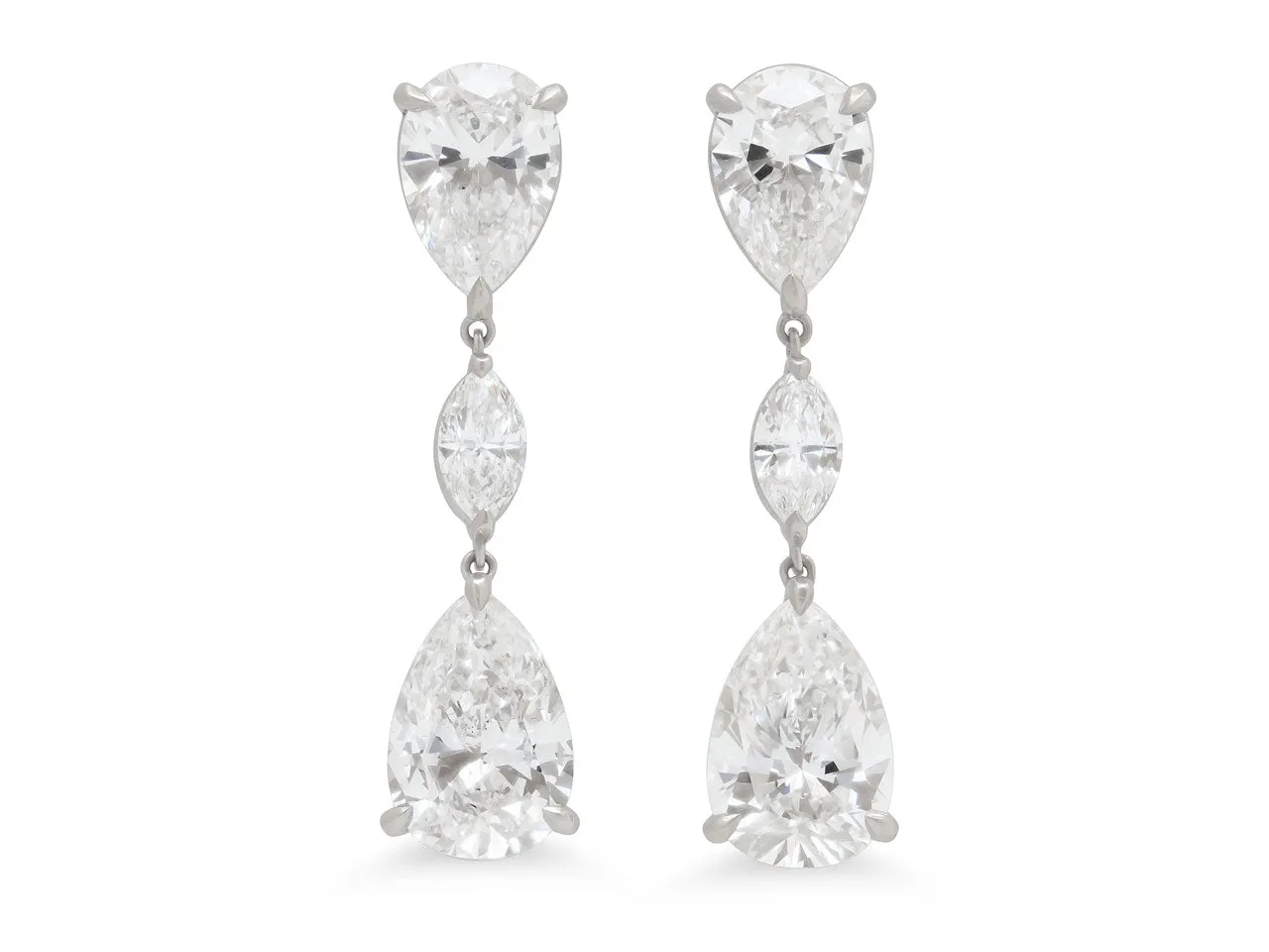 Beladora 'Bespoke' Pear Shape Diamond Drop Earrings, 7.74 carats, in Platinum