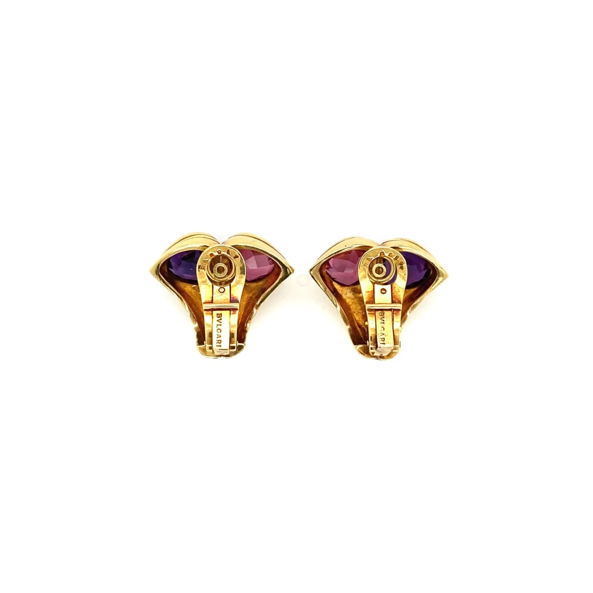 Bulgari Post-1980s 18KT Yellow Gold Amethyst & Tourmaline Earrings