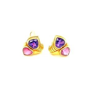 Bulgari Post-1980s 18KT Yellow Gold Amethyst & Tourmaline Earrings