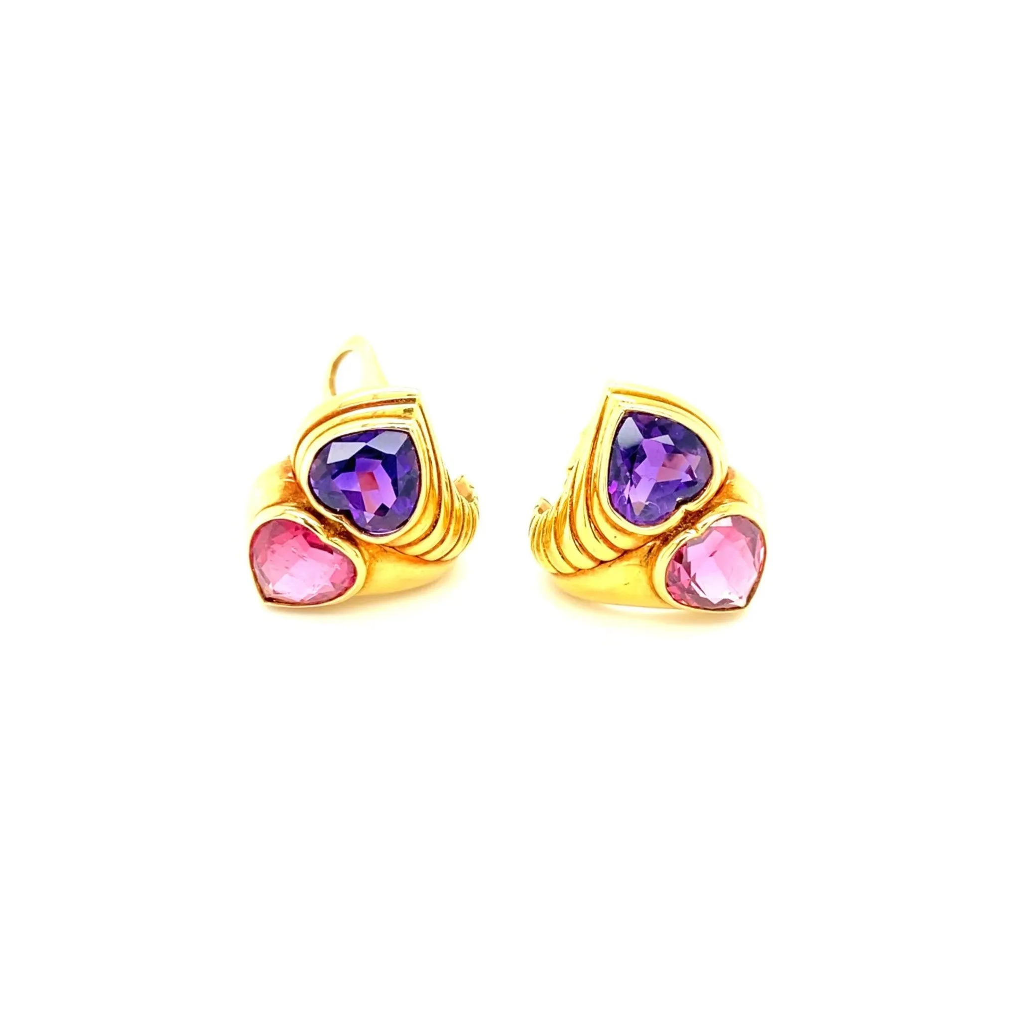 Bulgari Post-1980s 18KT Yellow Gold Amethyst & Tourmaline Earrings