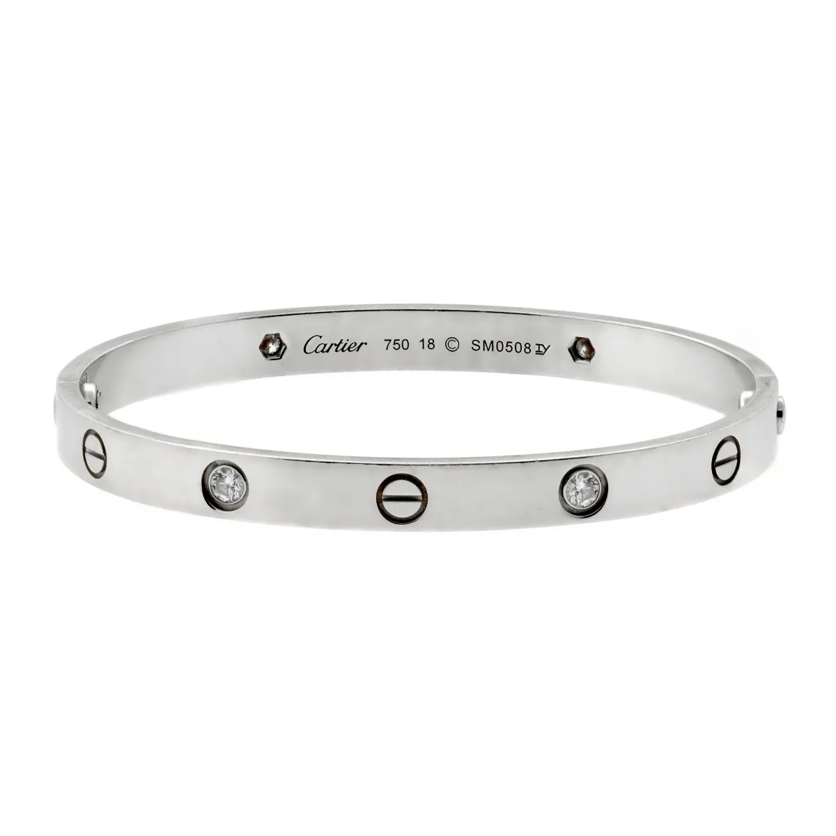 Cartier Love White Gold 4 Diamond Bangle Bracelet