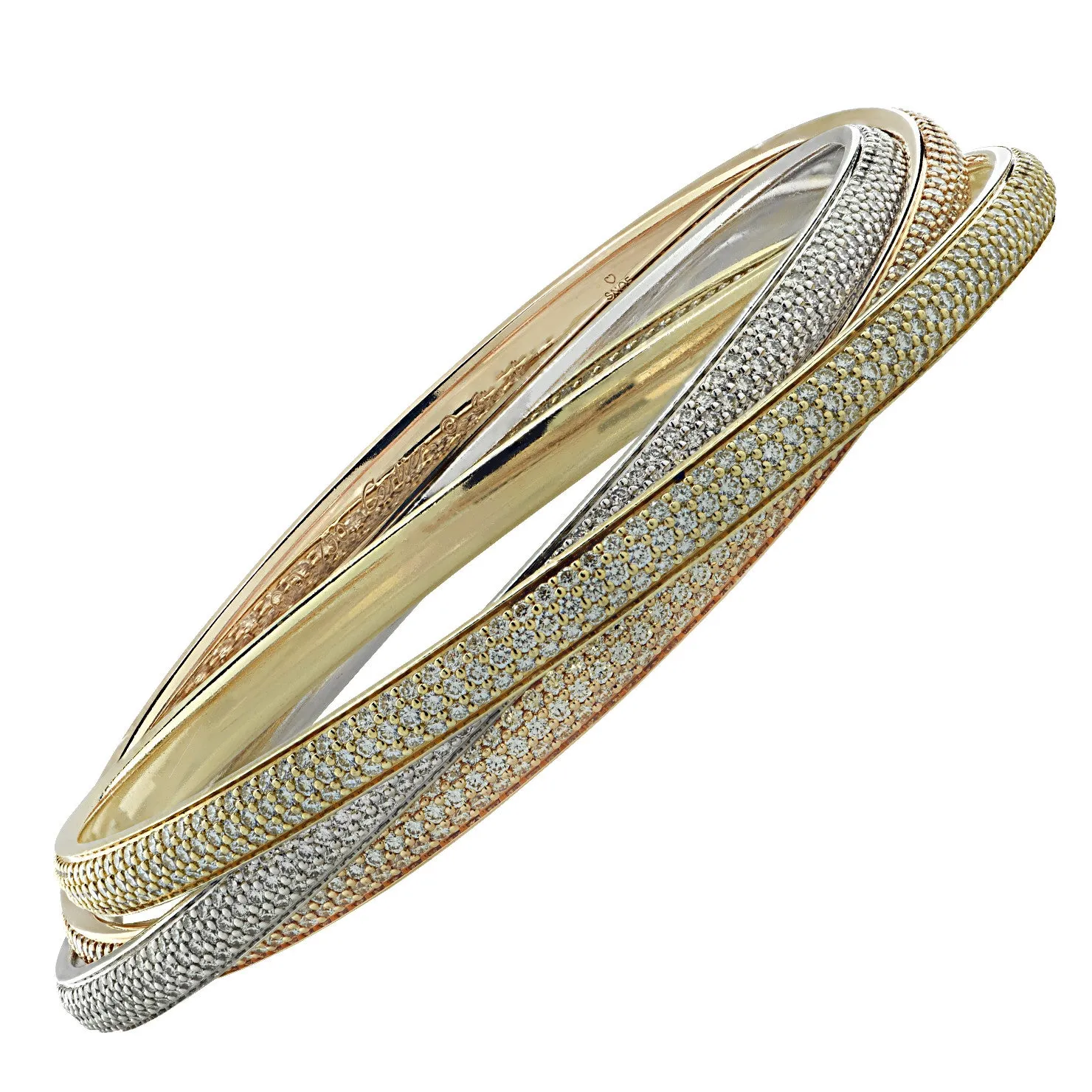 Cartier Post-1980s 18KT Rose, White & Yellow Gold Diamond Trinity Bracelet