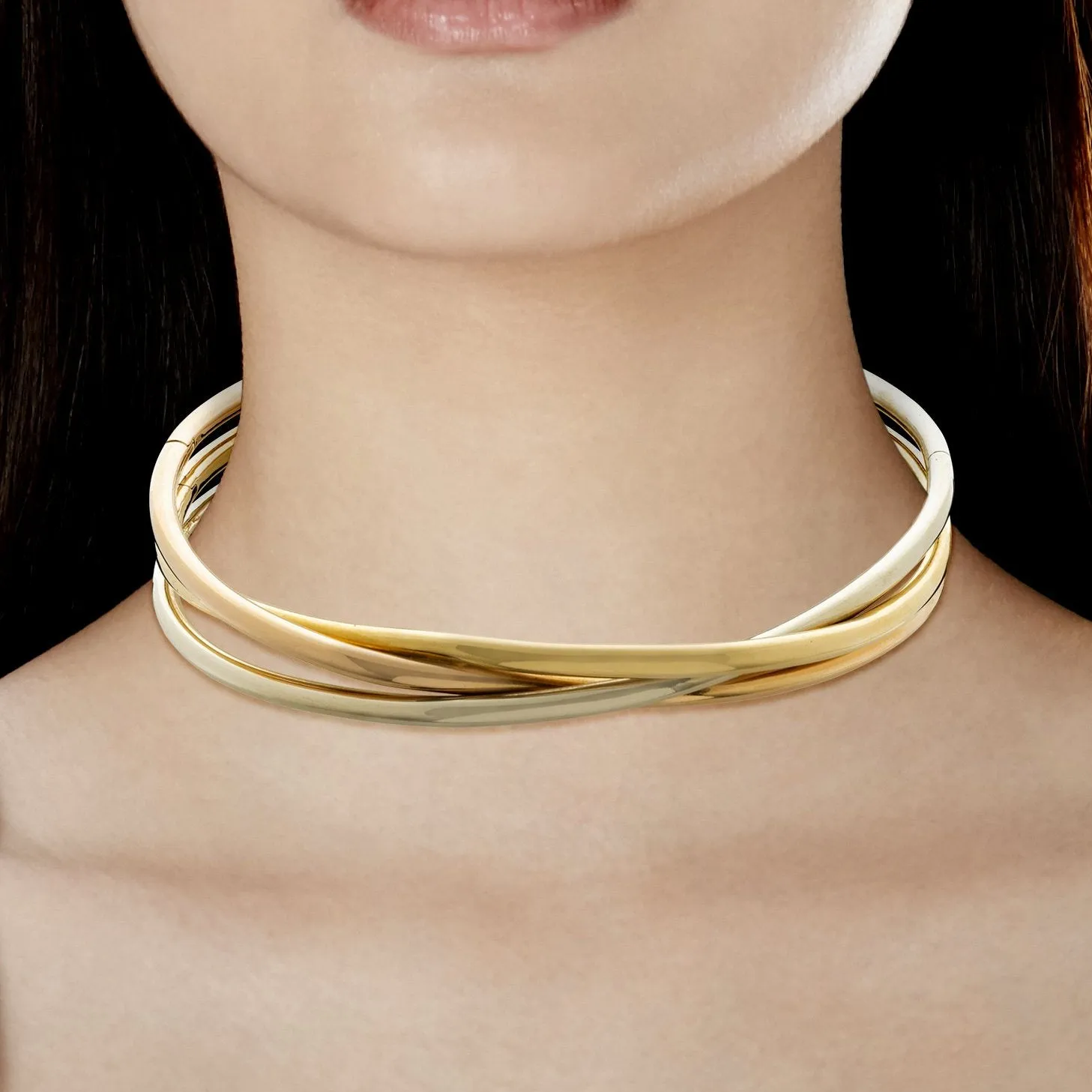 Cartier Trinity 18k White Yellow Rose Gold Choker Necklace