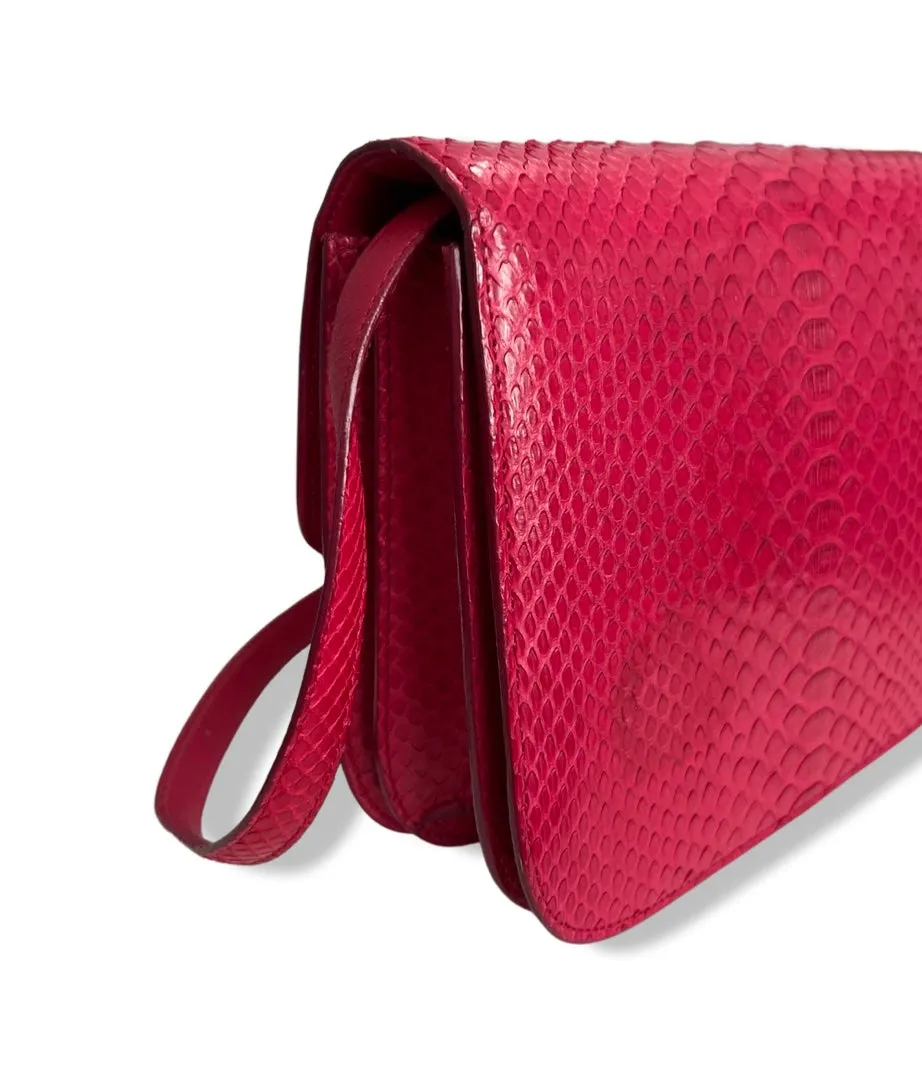 Celine Box Bag Classique Rasberry Red Exotic Leather, Gold Hardware