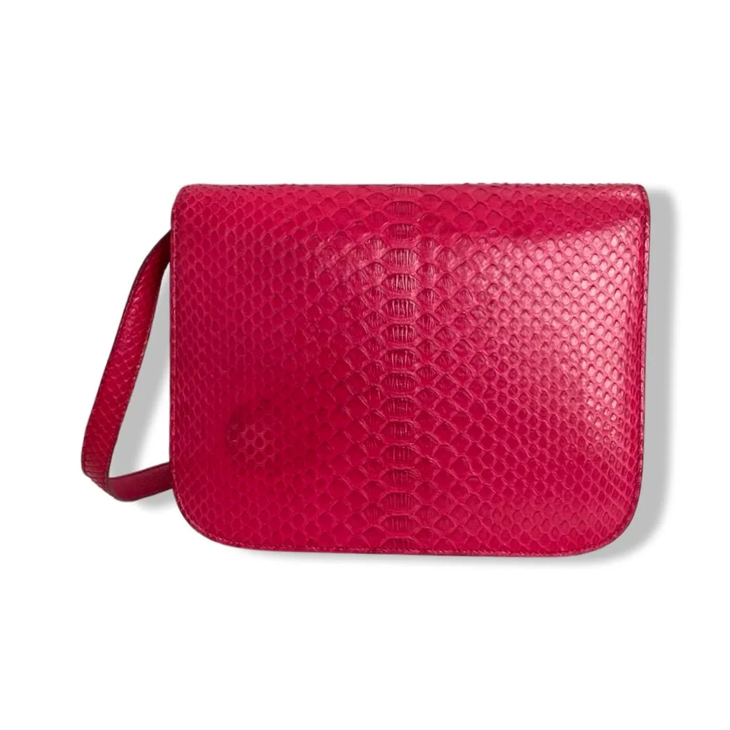 Celine Box Bag Classique Rasberry Red Exotic Leather, Gold Hardware