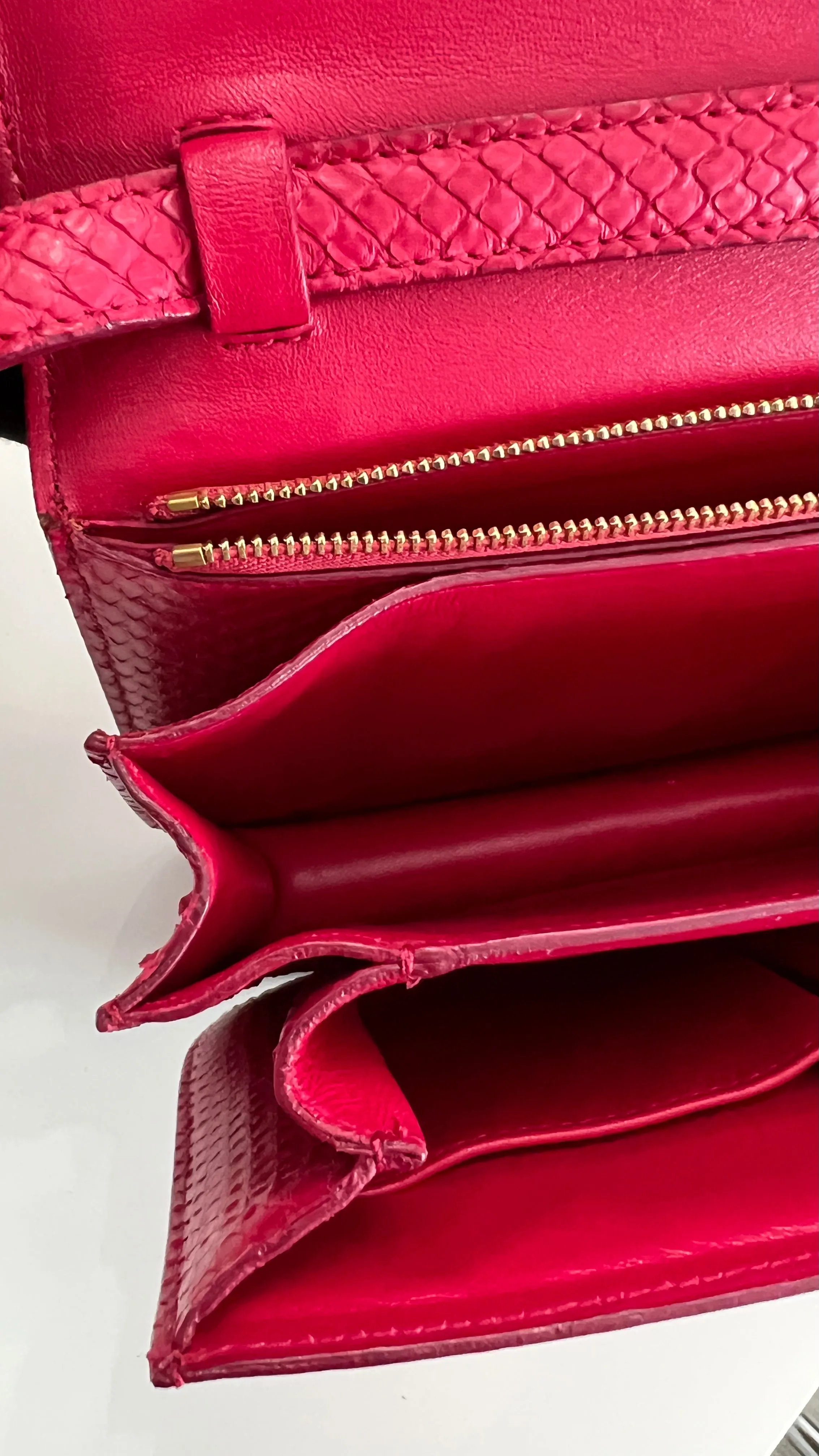 Celine Box Bag Classique Rasberry Red Exotic Leather, Gold Hardware