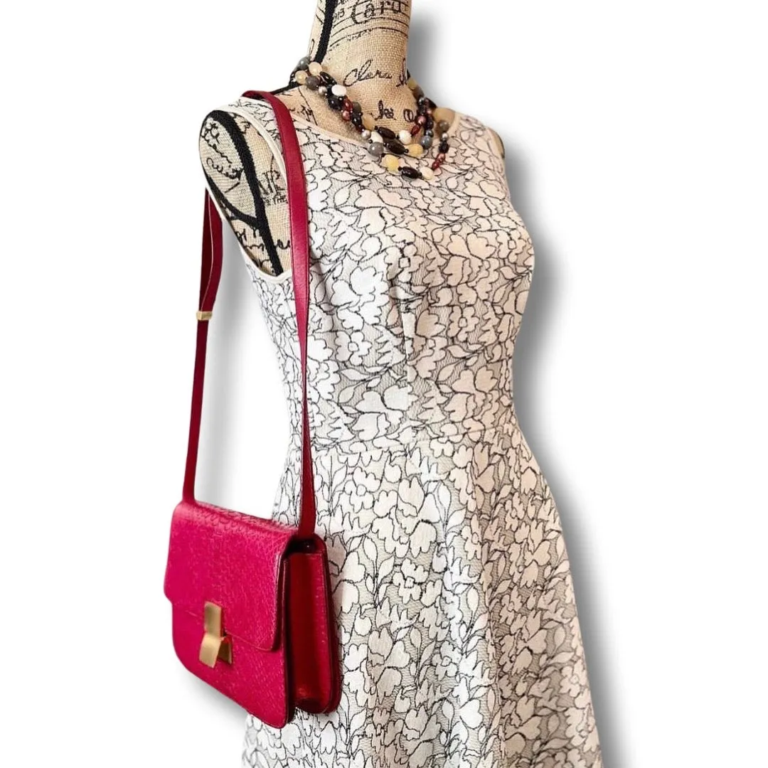 Celine Box Bag Classique Rasberry Red Exotic Leather, Gold Hardware