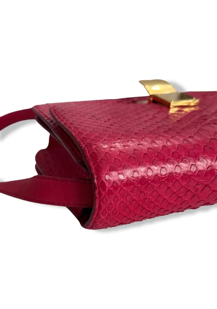 Celine Box Bag Classique Rasberry Red Exotic Leather, Gold Hardware