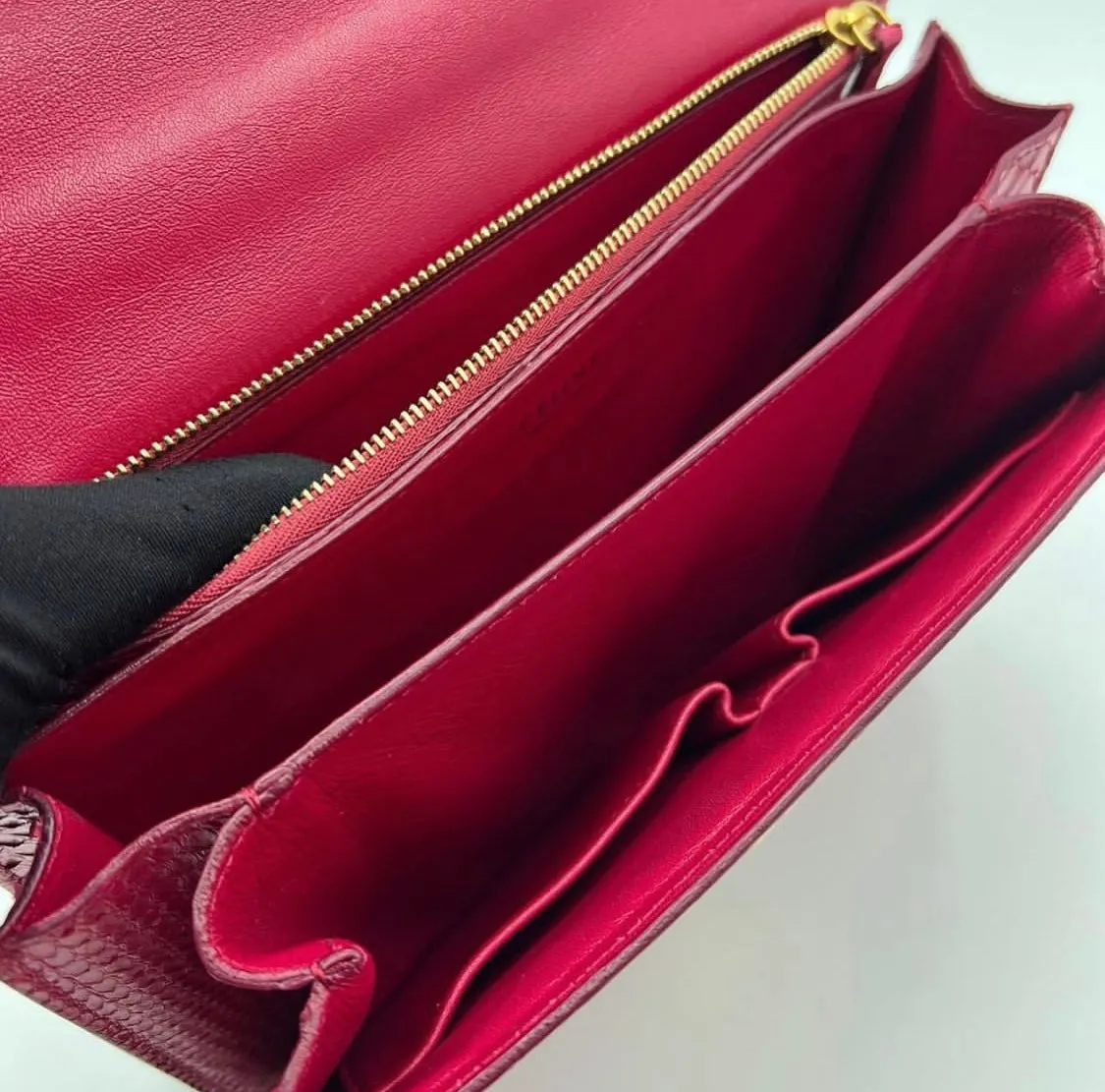 Celine Box Bag Classique Rasberry Red Exotic Leather, Gold Hardware