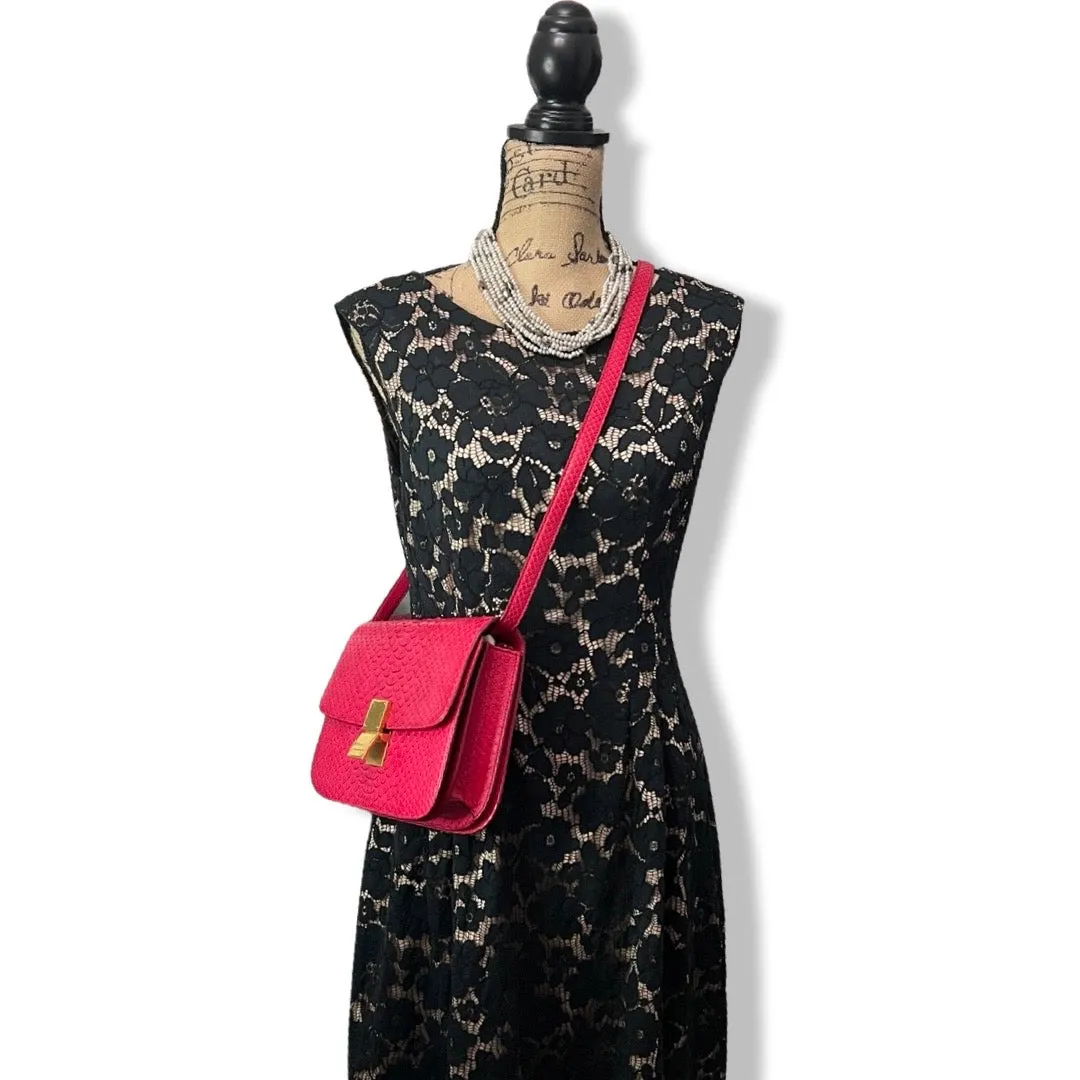 Celine Box Bag Classique Rasberry Red Exotic Leather, Gold Hardware