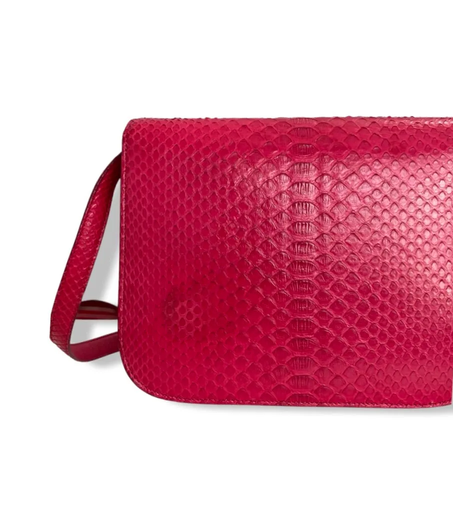 Celine Box Bag Classique Rasberry Red Exotic Leather, Gold Hardware
