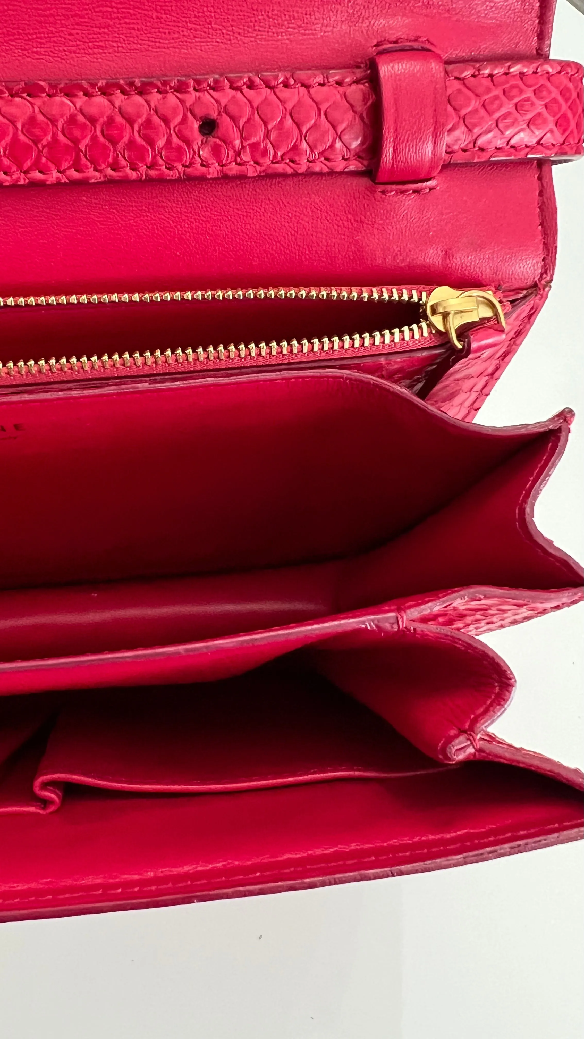 Celine Box Bag Classique Rasberry Red Exotic Leather, Gold Hardware