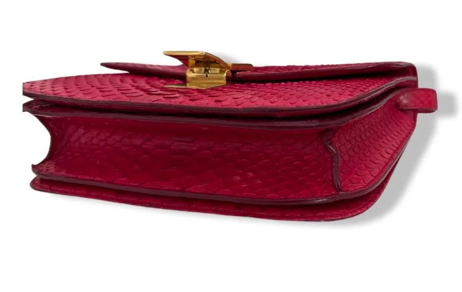 Celine Box Bag Classique Rasberry Red Exotic Leather, Gold Hardware