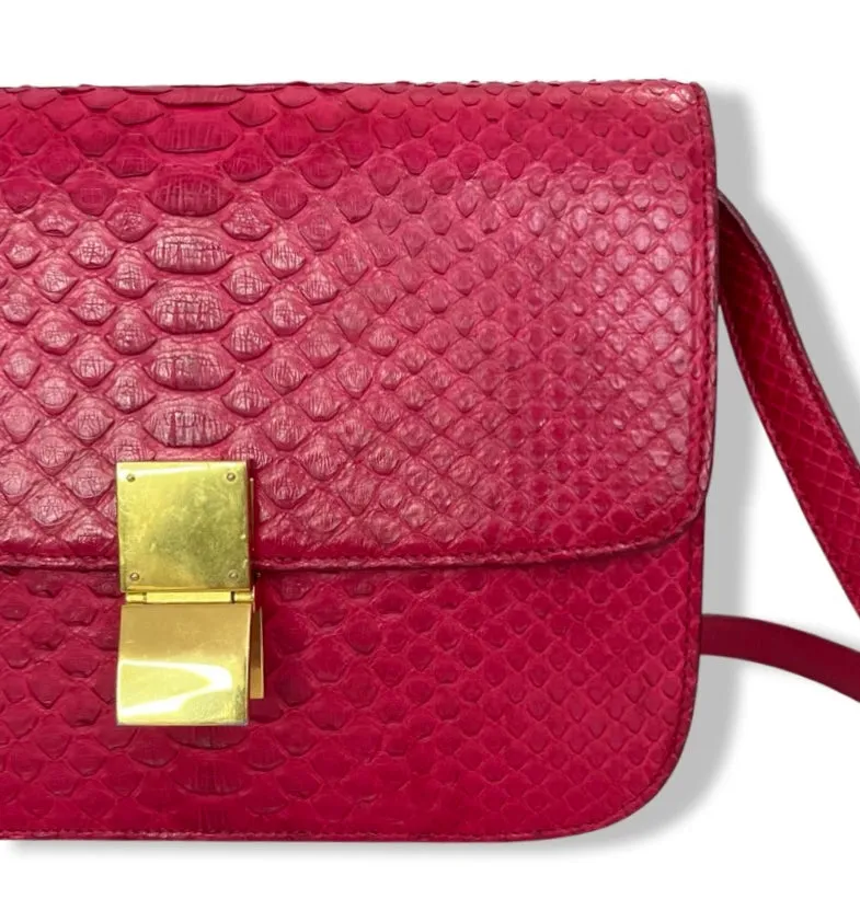 Celine Box Bag Classique Rasberry Red Exotic Leather, Gold Hardware