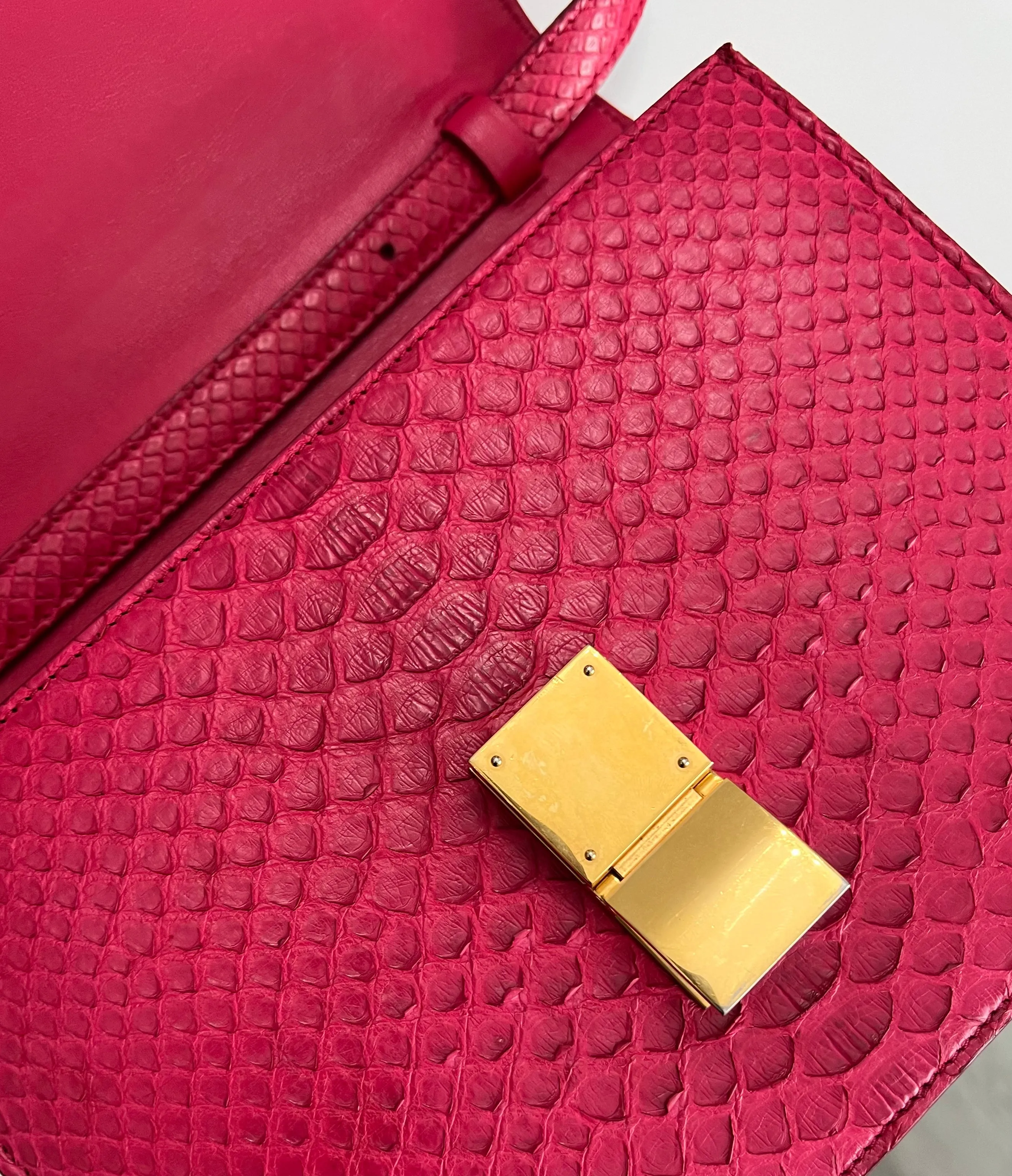 Celine Box Bag Classique Rasberry Red Exotic Leather, Gold Hardware